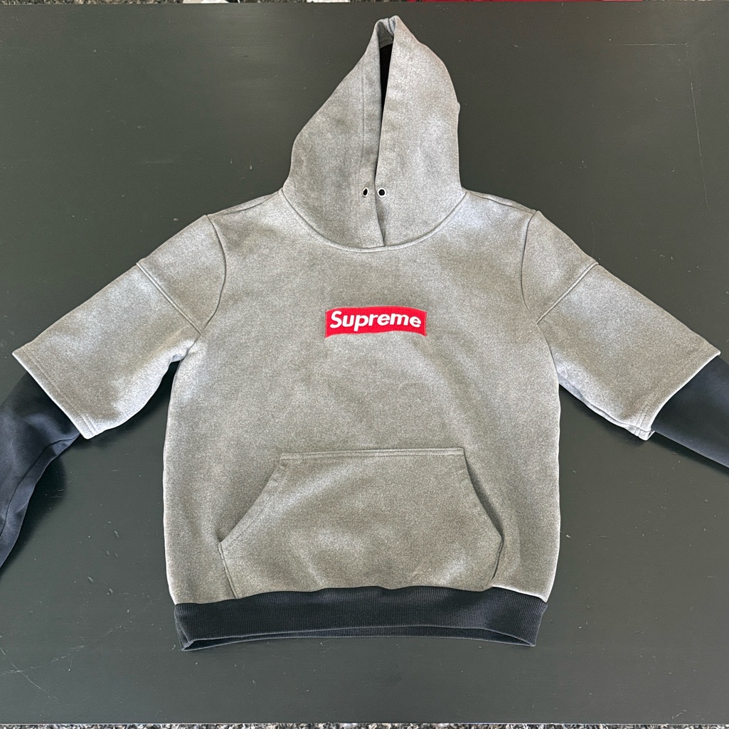 Supreme Kids Grey Hoodie With Red Box Logo And Black Accents